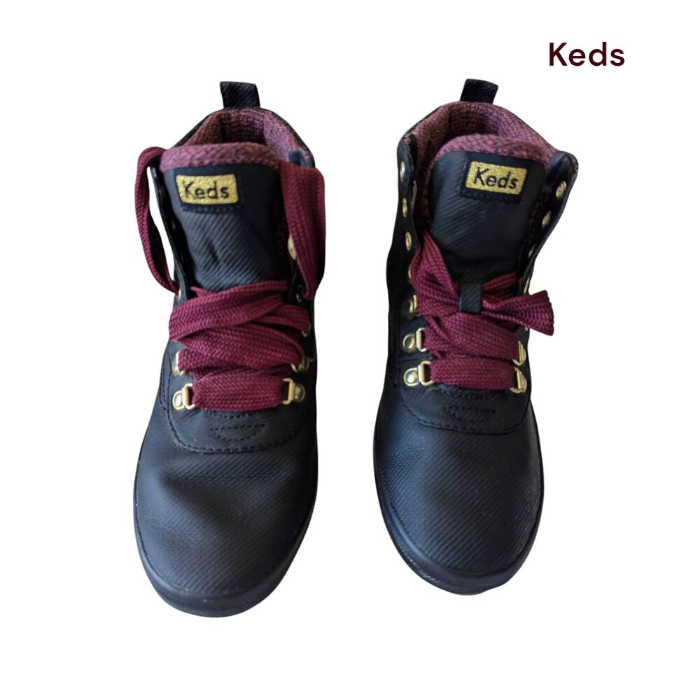 Keds Scout II 6.5 Black Burgundy Lace Up Ankle Boots Water Resistant